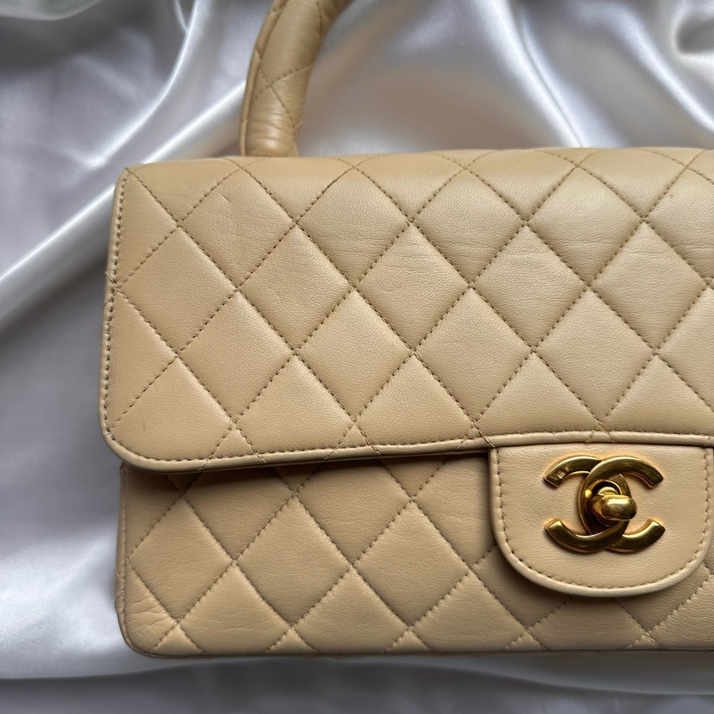 RARE CHANEL Vintage KELLY Beige Top Handle flap Quilted bag - Picture 4 of 15